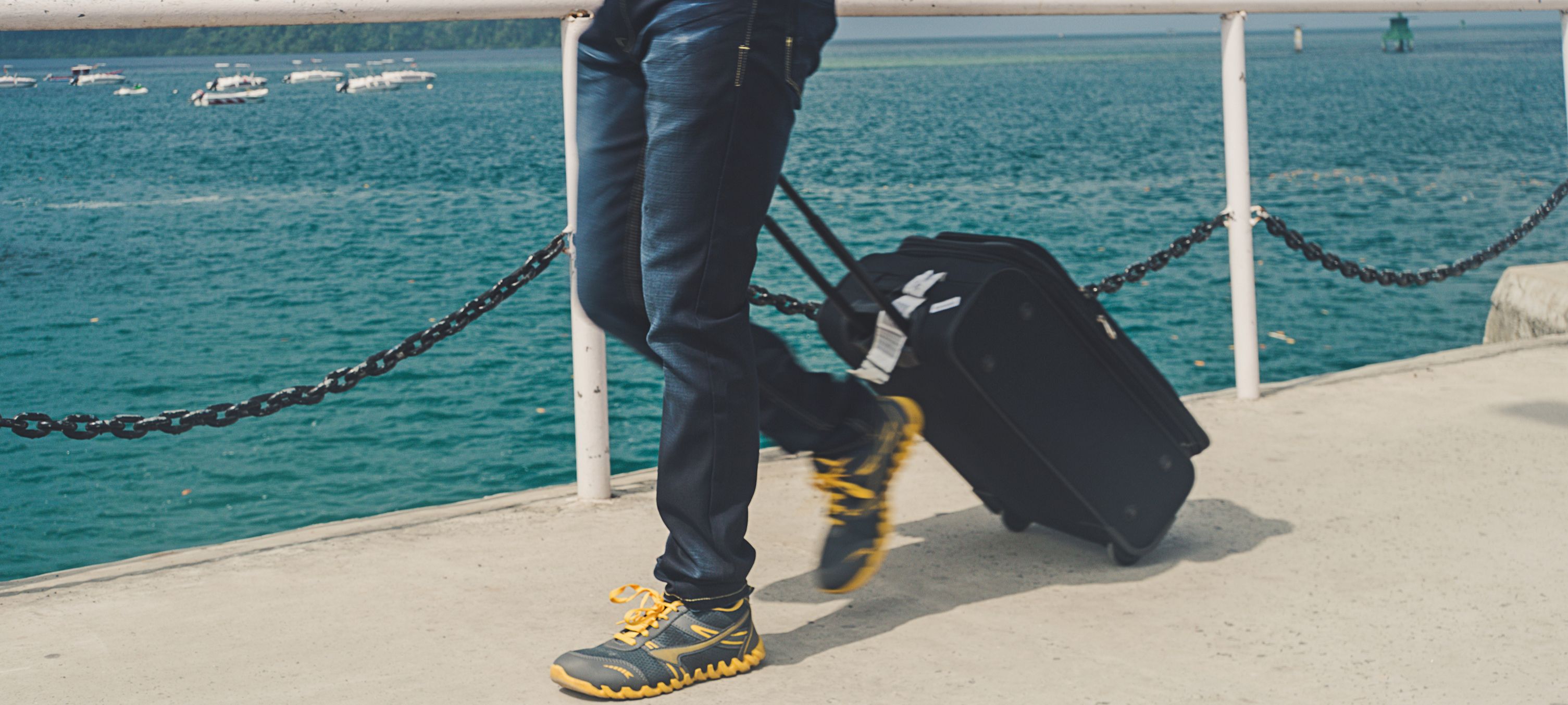 boarding with suitcase