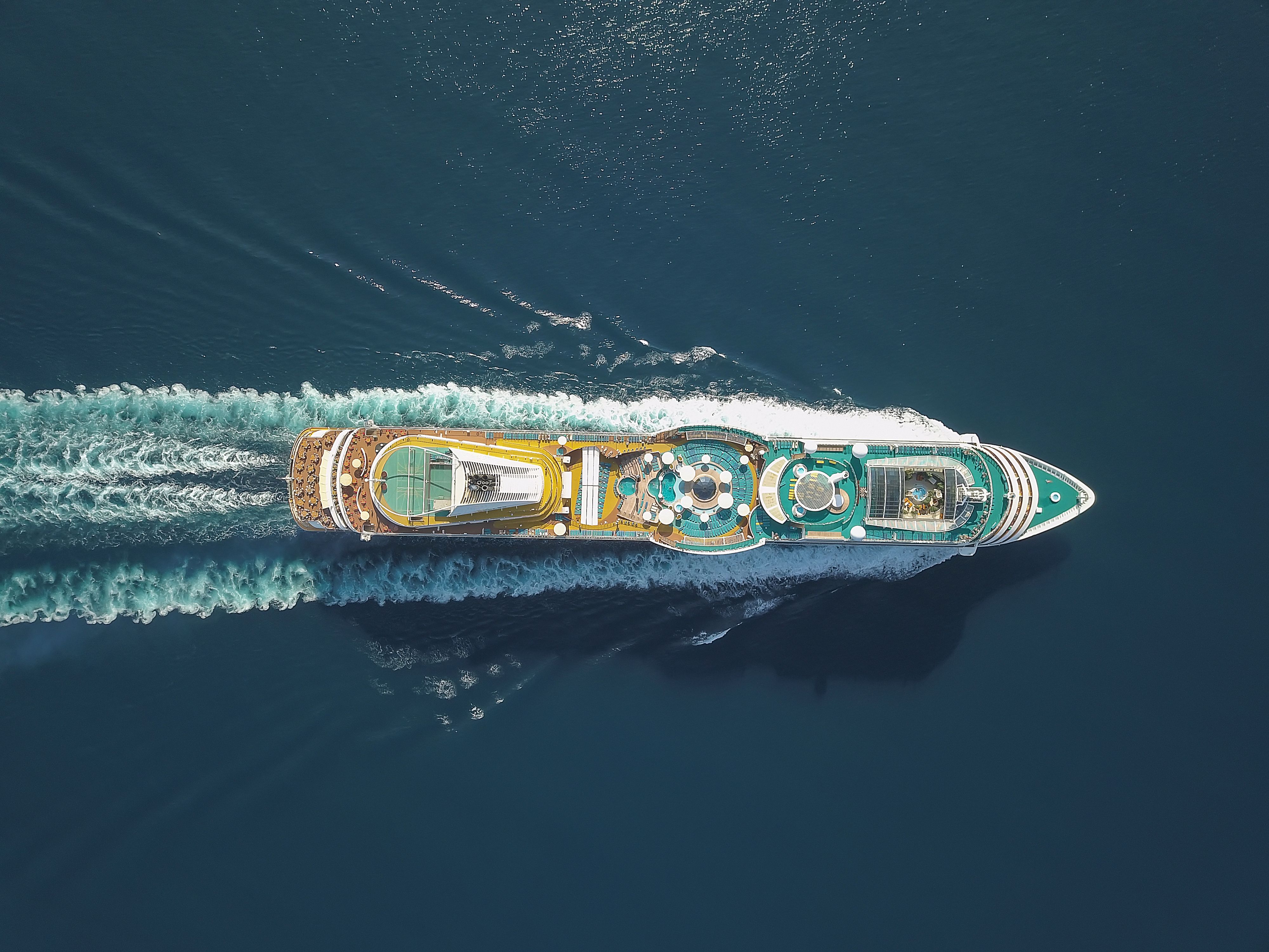 cruise ship aerial shot from above